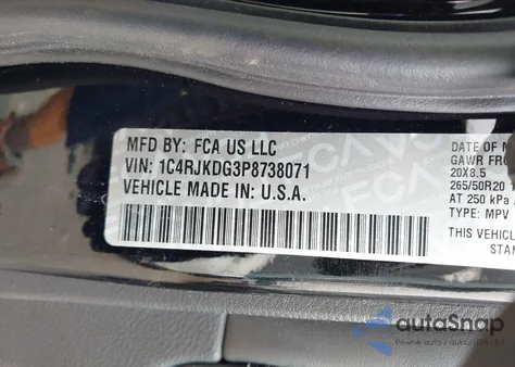 2023 Jeep Grand Cherokee L Overland z USA, uszkodzony, nr VIN 1C4RJKDG3P8738071